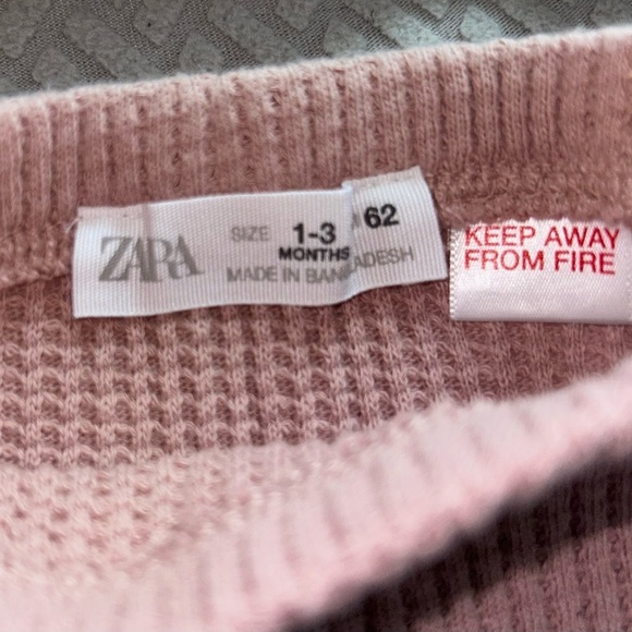 ZARA Waffle Knit Top & Footed Pants Matching Set- Pink Pastel/ Size 1-3M - Picture 6 of 6